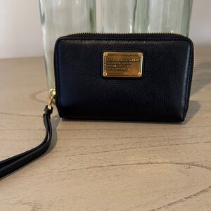 Marc by Marc Jacobs Black Leather Wristlet with Gold Plate